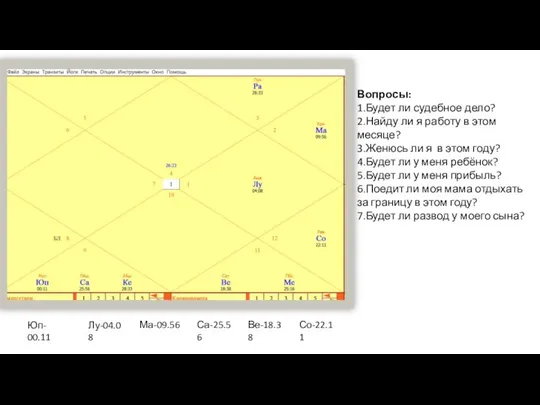 Юп- 00.11 Лу-04.08 Вопросы: 1.Будет ли судебное дело? 2.Найду ли я