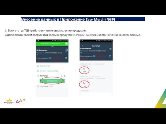 Внесение данных в Приложение Easy Merch (NGP) 9. Если статус ТШ