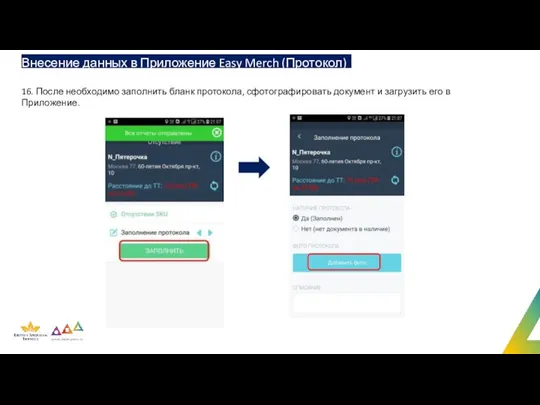 Внесение данных в Приложение Easy Merch (Протокол) 16. После необходимо заполнить