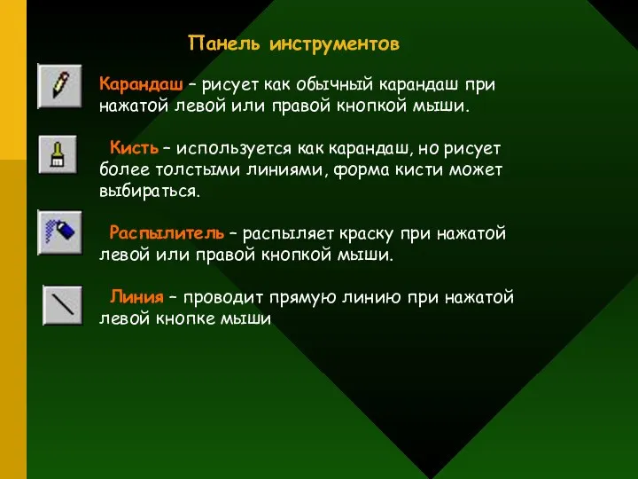 Карандаш – рисует как обычный карандаш при нажатой левой или правой