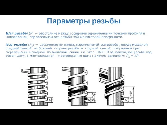 Параметры резьбы Шаг резьбы (P) — расстояние между соседними одноименными точками