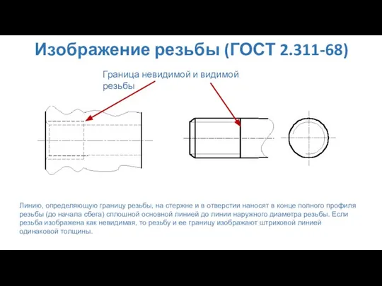 Изображение резьбы (ГОСТ 2.311-68) Граница невидимой и видимой резьбы Линию, определяющую