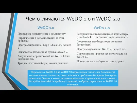 Чем отличаются WeDO 1.0 и WeDO 2.0 WeDO 1.0 Проводное подключение