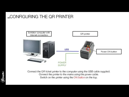 USB POWER SUPPLY Connect the QR ticket printer to the computer