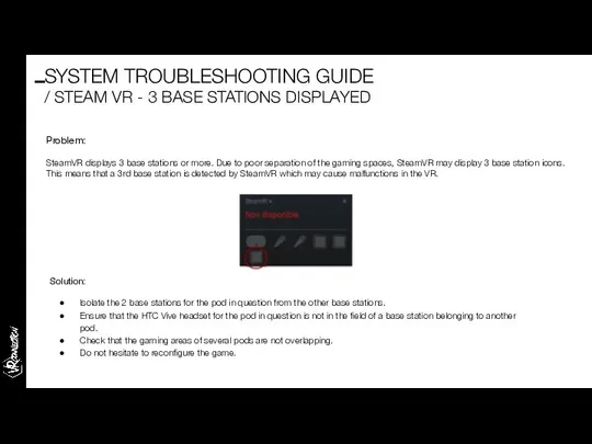 Problem: SteamVR displays 3 base stations or more. Due to poor