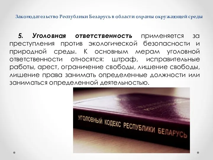 Законодательство Республики Беларусь в области охраны окружающей среды 5. Уголовная ответственность