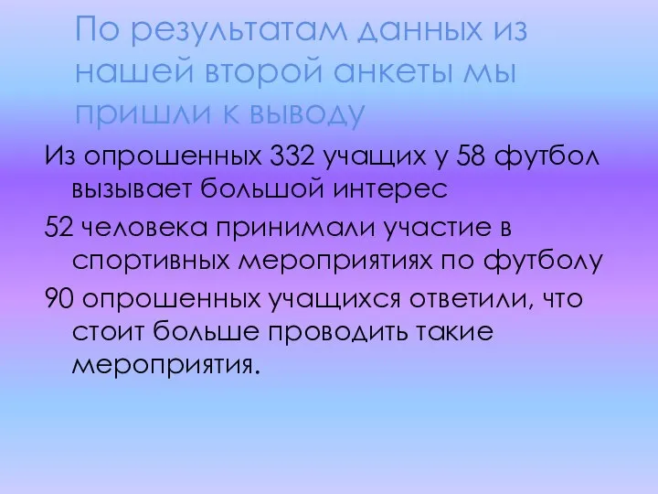 По результатам данных из нашей второй анкеты мы пришли к выводу