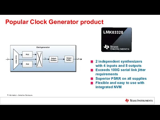 Popular Clock Generator product 2 independent synthesizers with 4 inputs and