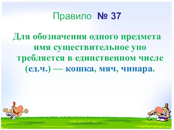 Правило № 37 Для обозначения одного пред­мета имя существительное упо­требляется в