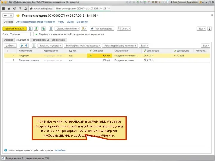 При изменении потребности в заменяемом товаре корректировка плановых потребностей переводится в