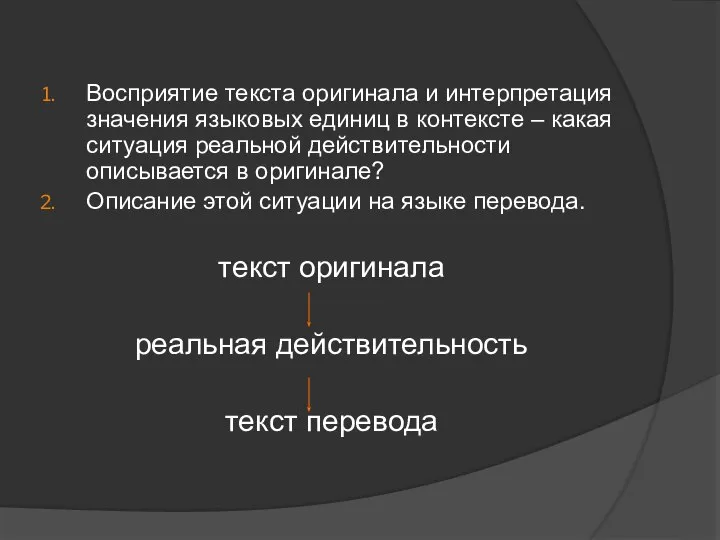 Восприятие текста оригинала и интерпретация значения языковых единиц в контексте –