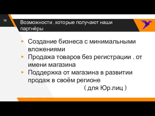 Возможности , которые получают наши партнёры Создание бизнеса с минимальными вложениями