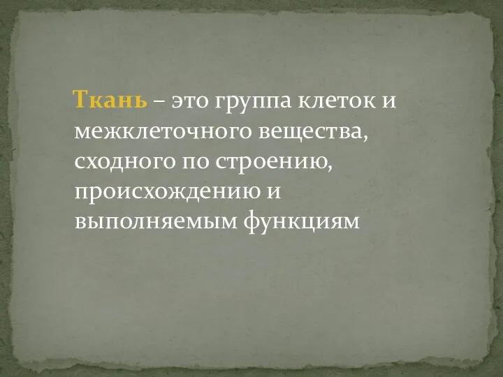 Ткань – это группа клеток и межклеточного вещества, сходного по строению, происхождению и выполняемым функциям