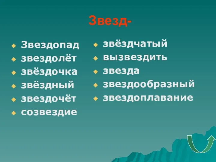 Звезд- Звездопад звездолёт звёздочка звёздный звездочёт созвездие звёздчатый вызвездить звезда звездообразный звездоплавание