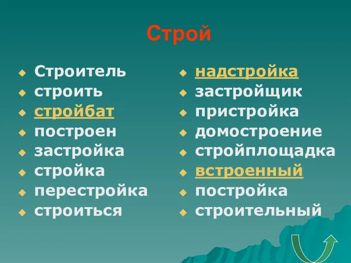 Строй Строитель строить стройбат построен застройка стройка перестройка строиться надстройка застройщик