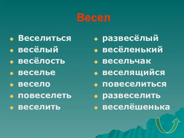 Весел Веселиться весёлый весёлость веселье весело повеселеть веселить развесёлый весёленький весельчак веселящийся повеселиться развеселить веселёшенька