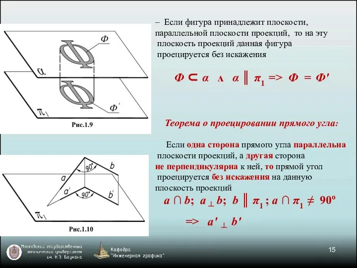 – Если фигура принадлежит плоскости, параллельной плоскости проекций, то на эту