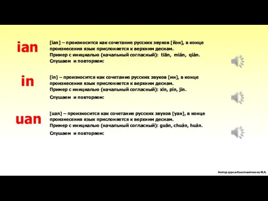 [ian] – произносится как сочетание русских звуков [йэн], в конце произнесения