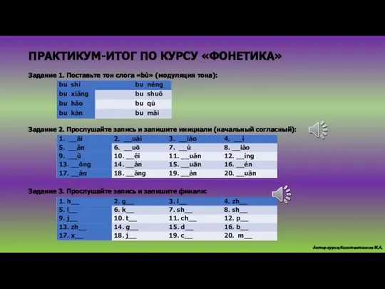 Задание 1. Поставьте тон слога «bù» (модуляция тона): Задание 2. Прослушайте