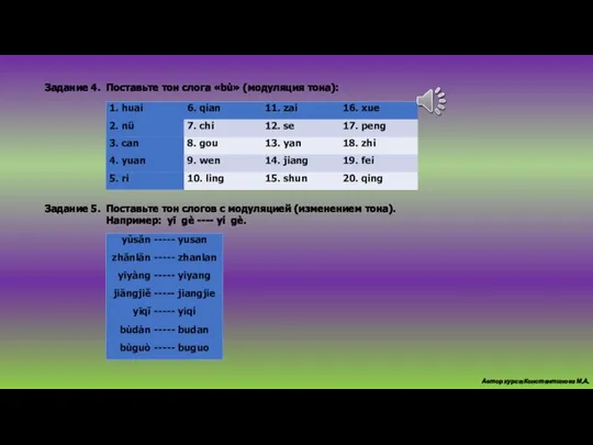 Задание 4. Поставьте тон слога «bù» (модуляция тона): Задание 5. Поставьте