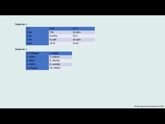 Задание 6. Задание 7. Автор курса: Константинова М.А.