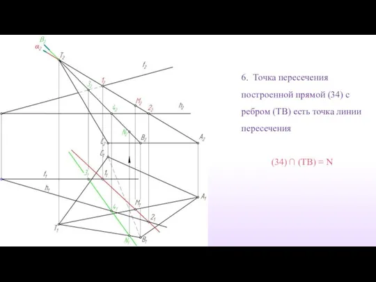 6. Точка пересечения построенной прямой (34) с ребром (TB) есть точка