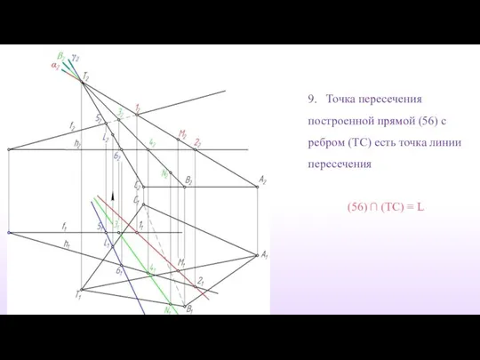 9. Точка пересечения построенной прямой (56) с ребром (TС) есть точка