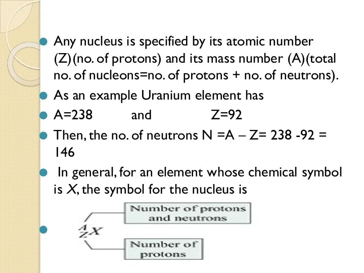 Any nucleus is specified by its atomic number (Z)(no. of protons)