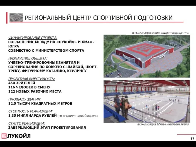 РЕГИОНАЛЬНЫЙ ЦЕНТР СПОРТИВНОЙ ПОДГОТОВКИ ФИНАНСИРОВАНИЕ ПРОЕКТА: СОГЛАШЕНИЕ МЕЖДУ НК «ЛУКОЙЛ» И