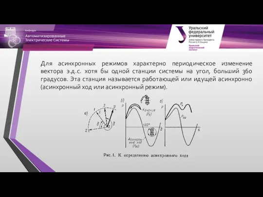 Для асинхронных режимов характерно периодическое изменение вектора э.д.с. хотя бы одной