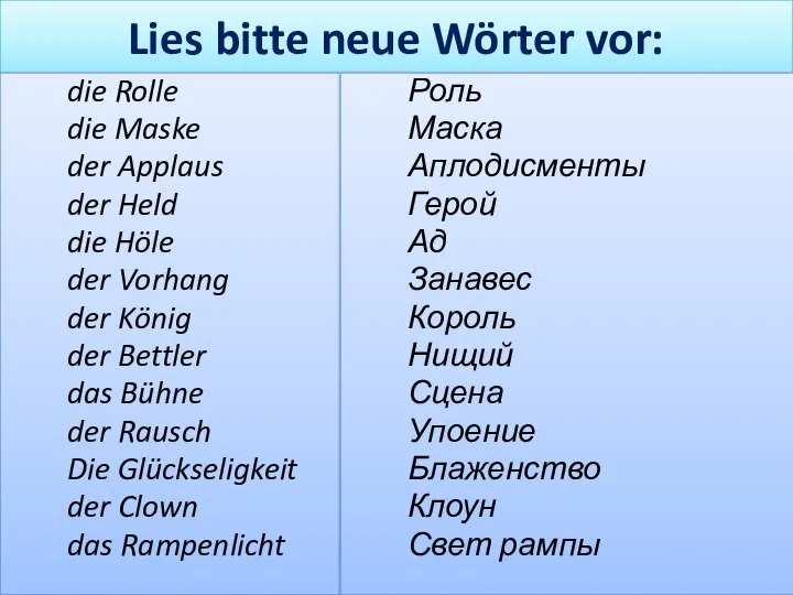 Wie meint ihr, welches Thema haben wir? Lies bitte neue Wörter