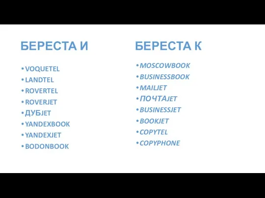 БЕРЕСТА И VOQUETEL LANDTEL ROVERTEL ROVERJET ДУБJET YANDEXBOOK YANDEXJET BODONBOOK MOSCOWBOOK