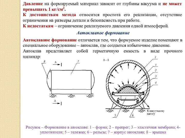 Давление на формируемый материал зависит от глубины вакуума и не может