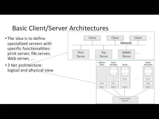 Basic Client/Server Architectures The idea is to define specialized servers with