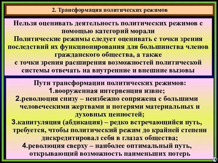 4 Нельзя оценивать деятельность политических режимов с помощью категорий морали Политические