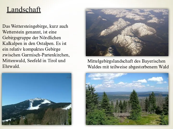 Landschaft Mittelgebirgslandschaft des Bayerischen Waldes mit teilweise abgestorbenem Wald Das Wettersteingebirge,