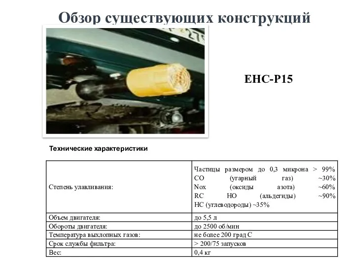 Обзор существующих конструкций EHC-P15 Технические характеристики