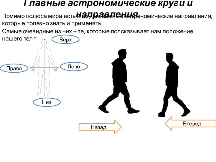 Главные астрономические круги и направления. Помимо полюса мира есть и другие