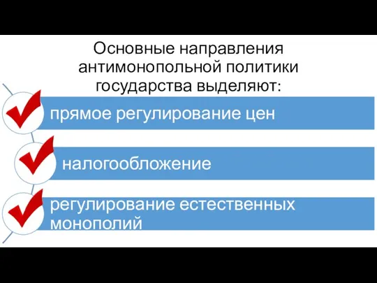 Основные направления антимонопольной политики государства выделяют: