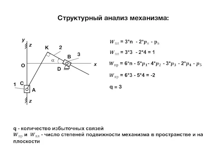 Структурный анализ механизма: q = 3 x y 2 z z