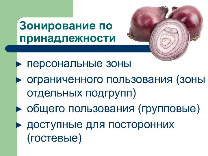 Зонирование по принадлежности персональные зоны ограниченного пользования (зоны отдельных подгрупп) общего