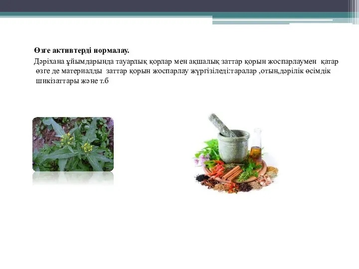 Өзге активтерді нормалау. Дәріхана ұйымдарында тауарлық қорлар мен ақшалық заттар қорын