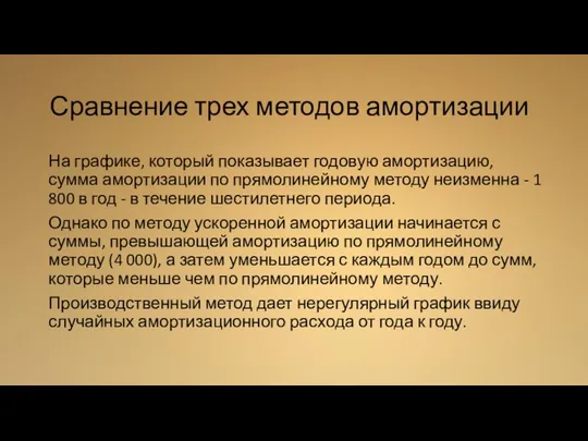 Сравнение трех методов амортизации На графике, который показывает годовую амортизацию, сумма