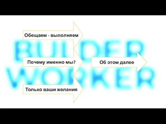 Об этом далее Почему именно мы? Только ваши желания Обещаем - выполняем