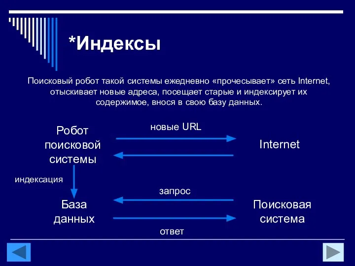 *Индексы Робот поисковой системы База данных Internet Поисковая система ответ запрос