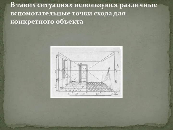 В таких ситуациях используюся различные вспомогательные точки схода для конкретного объекта