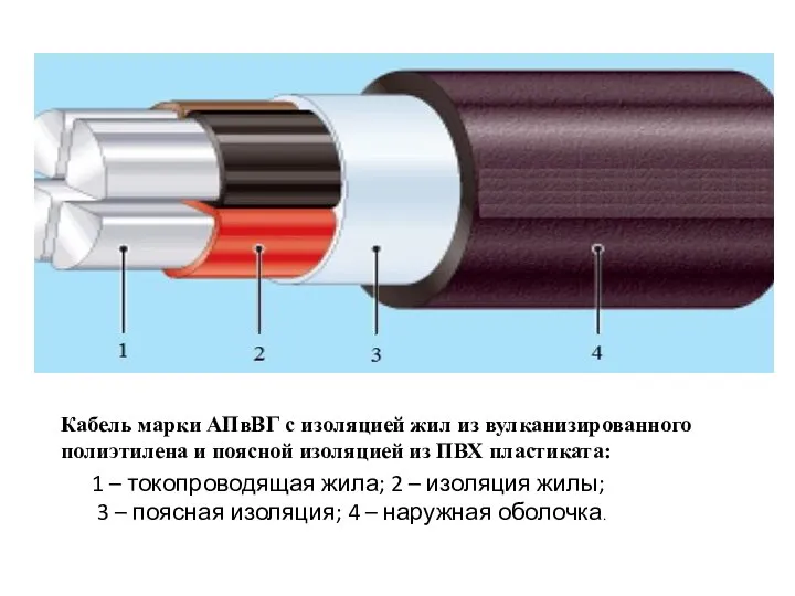 Кабель марки АПвВГ с изоляцией жил из вулканизированного полиэтилена и поясной