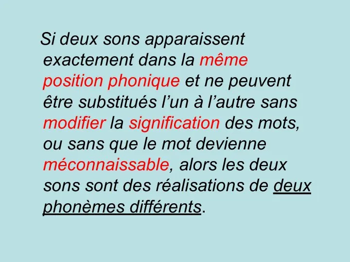 Si deux sons apparaissent exactement dans la même position phonique et