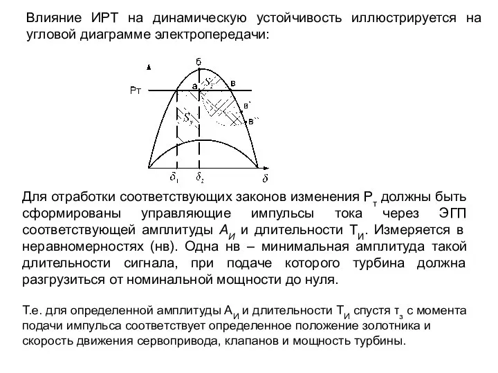 Влияние ИРТ на динамическую устойчивость иллюстрируется на угловой диаграмме электропередачи: Для