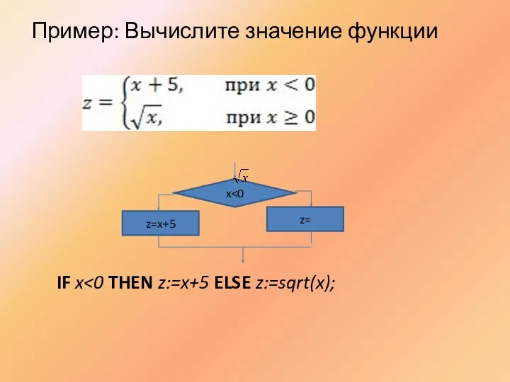 Пример: Вычислите значение функции IF x